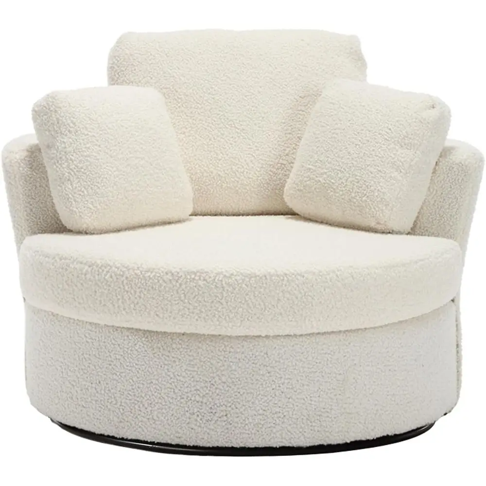 كرسي نادي دوار كبير الحجم باللون العاجي مع دوران 360 درجة و3 وسائد لغرفة المعيشة أو غرفة النوم أو المكتب