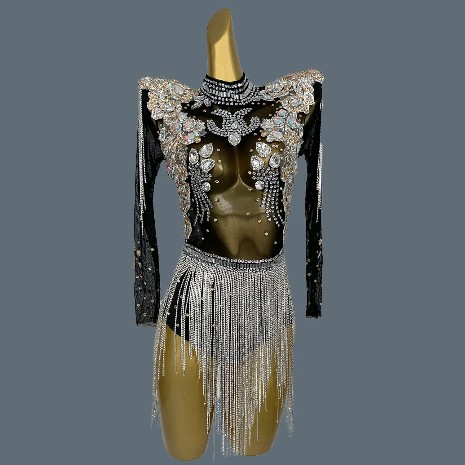 Strass bodysuit com glitter para as mulheres, vestido de noite, roupa de palco, dj, bar, celebração, dança, desempenho, moda