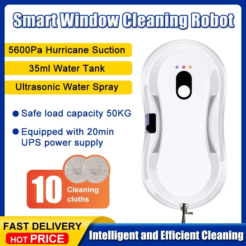 

For Outdoor Indoor Window Cleaner Robot with Ultrasonic Water Spray Window Vacuum Washer Smart Glass Cleaning Robotic