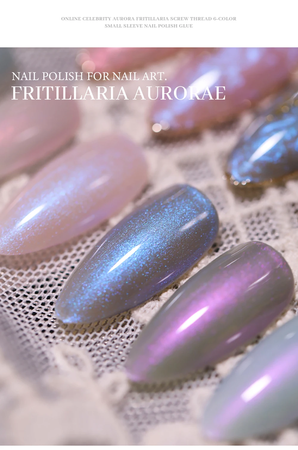 Vendeeni 6 Farben Perlmutt-Faden Nagelgel-Lack Aurora-Effekt UV Soak-Off Gel-Lack DIY Muschelfaden Nagelkunst Gel-Lack – Detail 5
