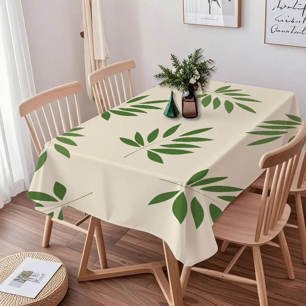 植物の葉（緑）プリントテーブルクロス-防水加工、農家風キッチン、ダイニング、結婚式の装飾に最適