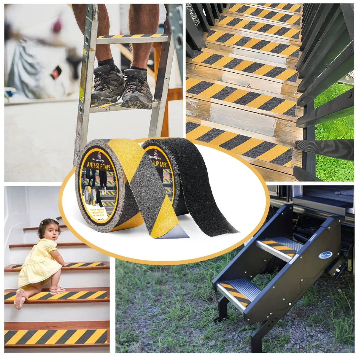 Anti slip safety tape， used for anti slip of stairs and steps, strong ground grinding tape  (Yellow/black)hazard warning tape