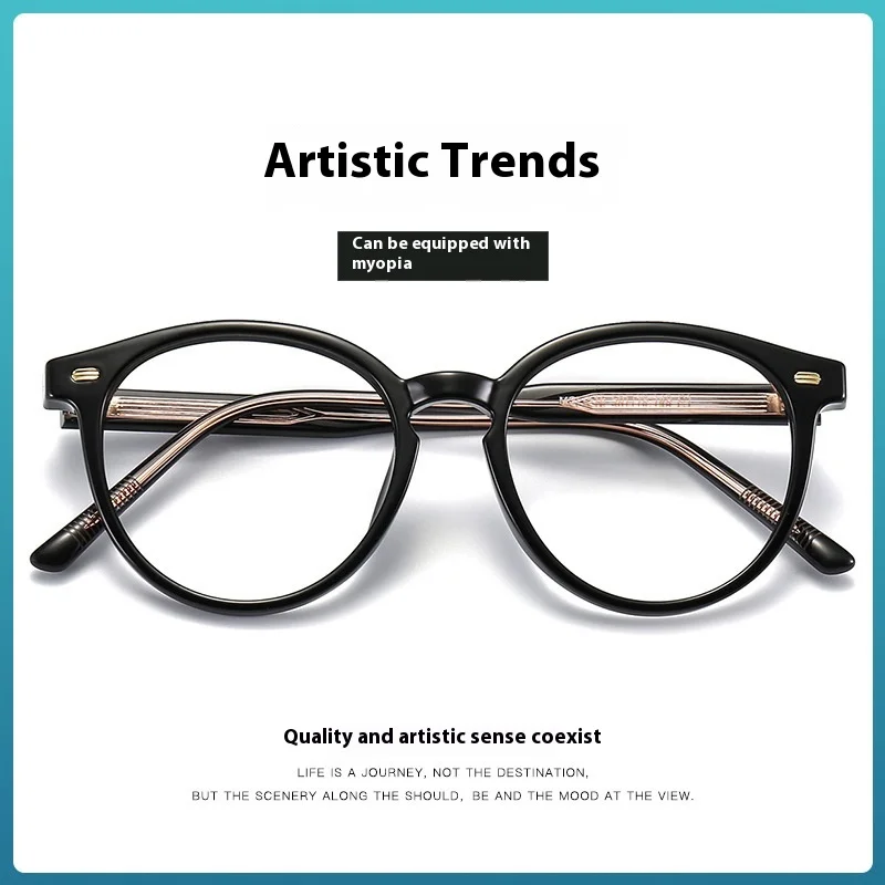 Japanese Retro Round Frame Glasses Brandon Acetate Women's Fake Eyeglasses Frame 0 Degree Men's Reading Eyewear