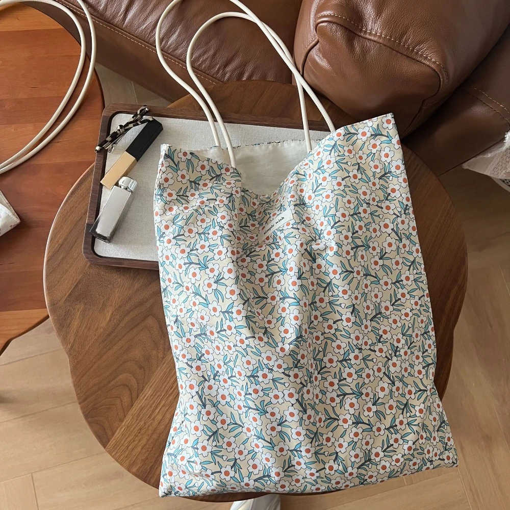 

Cotton Floral Large Canvas Women Shoulder Bag Reusable Foldable Shopping Tote for Grocery Students Books Storage Handbag