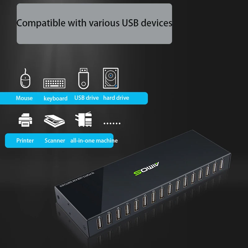 وحدة تحكم متزامنة ، 16 منفذ ، محول USB كم ، موسع فاصل KVM ، محول USB ، مقسم تبديل مشترك ، 16 في 4 خارج