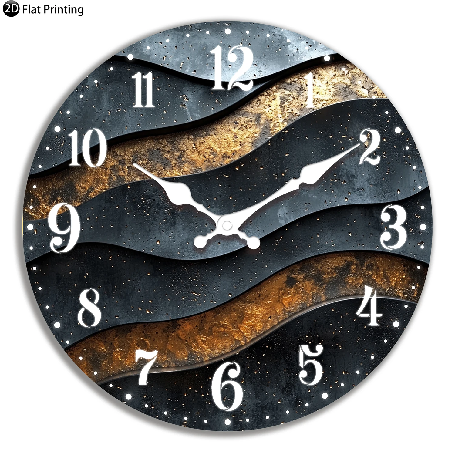 

Wooden Silent Wall Clock Abstract metallic waves Quartz Analog Clock for Kitchen Home Halloween New Year Gift