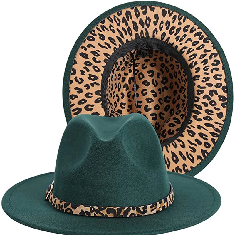 Two Tone Fedoras Jazz Hats Cowboy Hats for Women and Men Leopard Bottom Wool Felt Party Church Dresses Hat Wholesale шапка