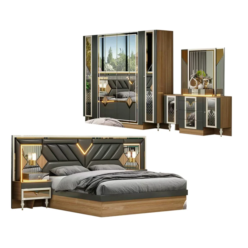 

Luxury Home Wood Frame King Size Bed Suite Wooden Double Full Modern Luxury Turkish Bedroom Furniture Set