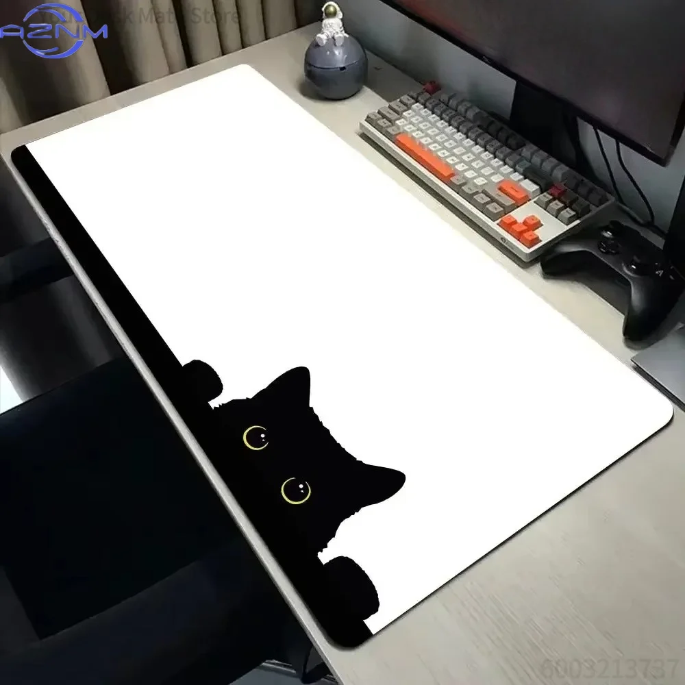 Minimal Black Kitten Mouse Pad Waterproof Non‑Slip Adorable Peeking Cat Graphic Mousepad for Home Office Daily Usage