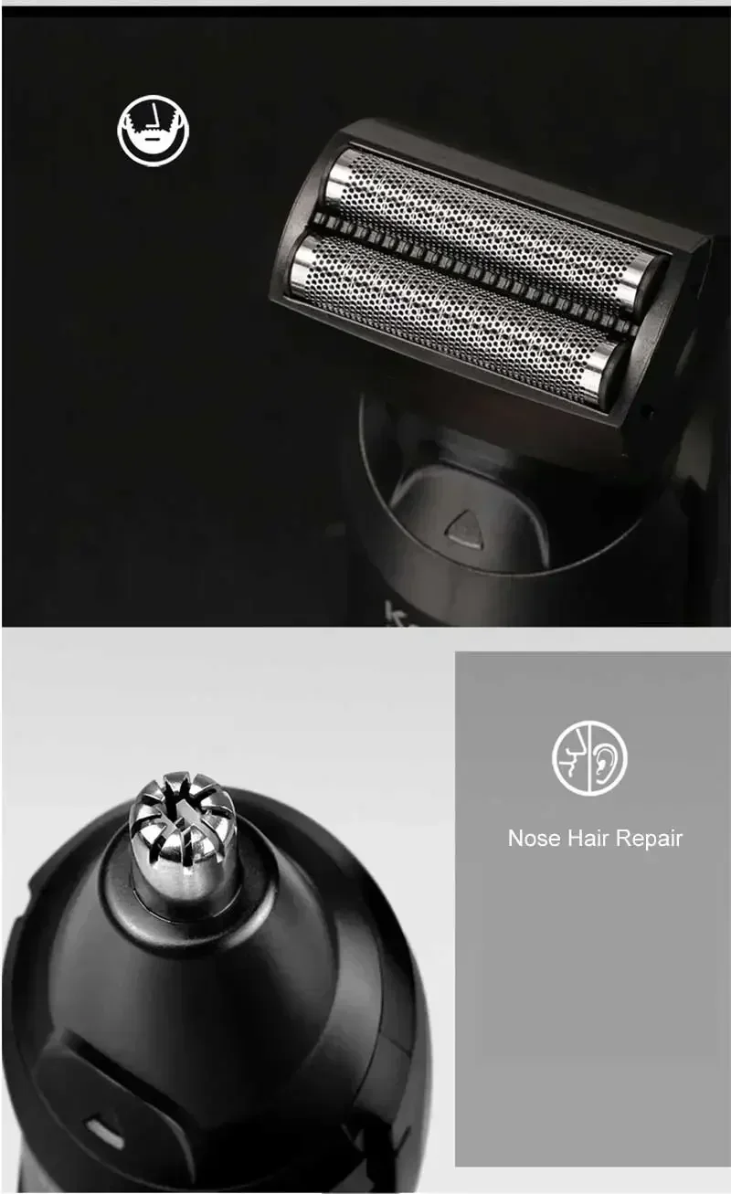 Kemei Haarschneider, professioneller elektrischer Nasentrimmer, wiederaufladbarer Rasierer, 6-in-1, multifunktionaler LED-Haarschneider für Männer, KM-696 – Detail 6