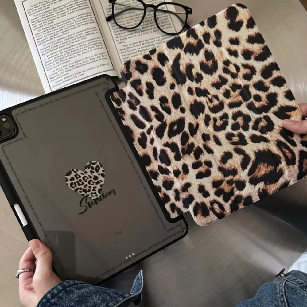 Trend Leopard Print Cute Love Mirror Tablet Case For iPad Pro 11 12.9 13 A16 M2 M4 M3 M5 5/6/7/8/9/10/11th Mini Air 3 4 5 Cover