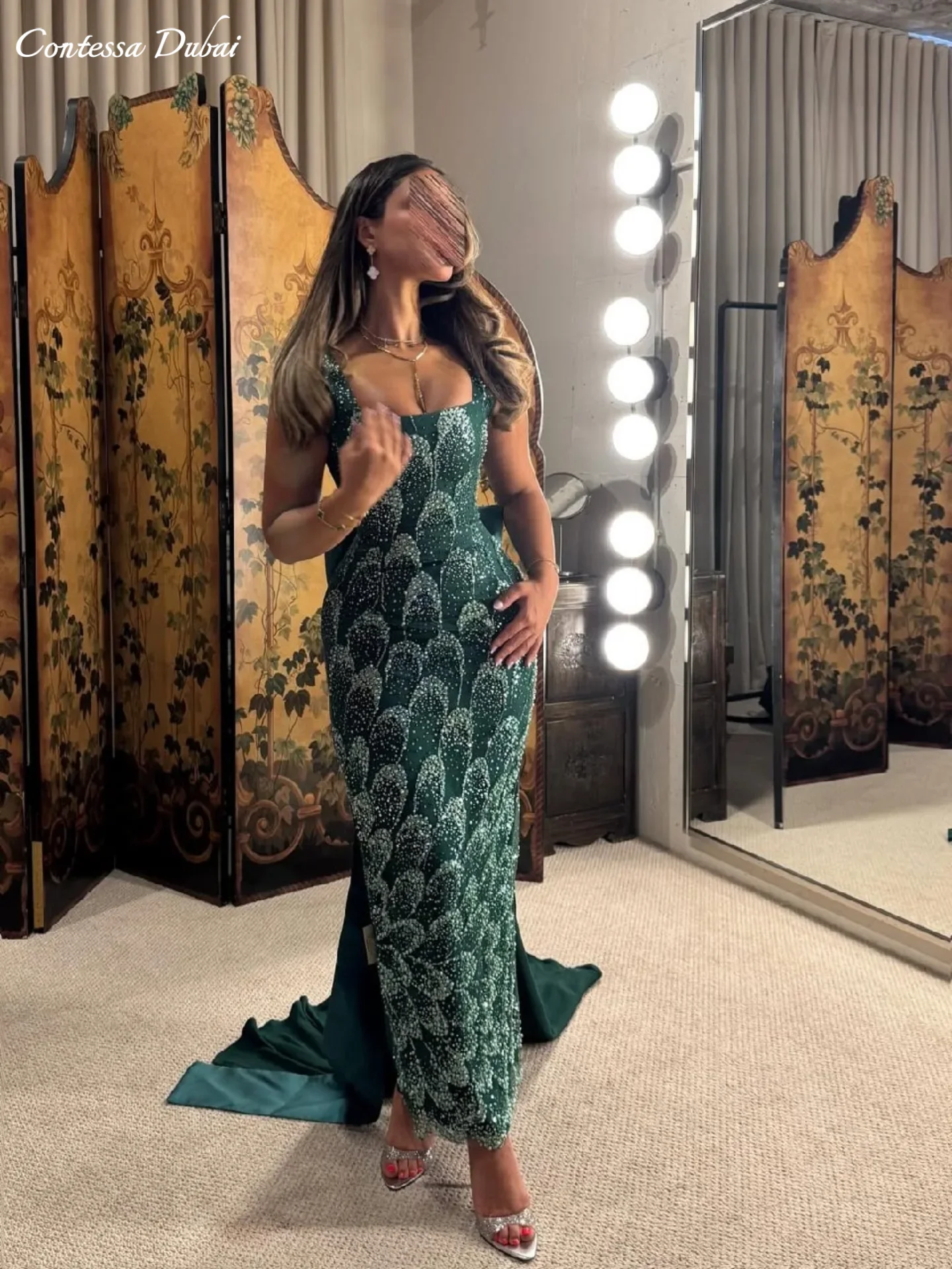 Contessa Dubai Customized Mermaid Prom Dress With Shiny Sequins Square Collar Vestidos de noche Ankle-Length Formal Evening 2025