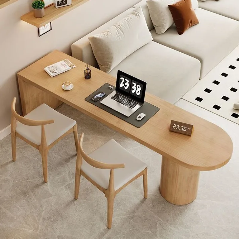 

Solid wood living room large long desk tea table integrated small apartment double computer workbench home reading