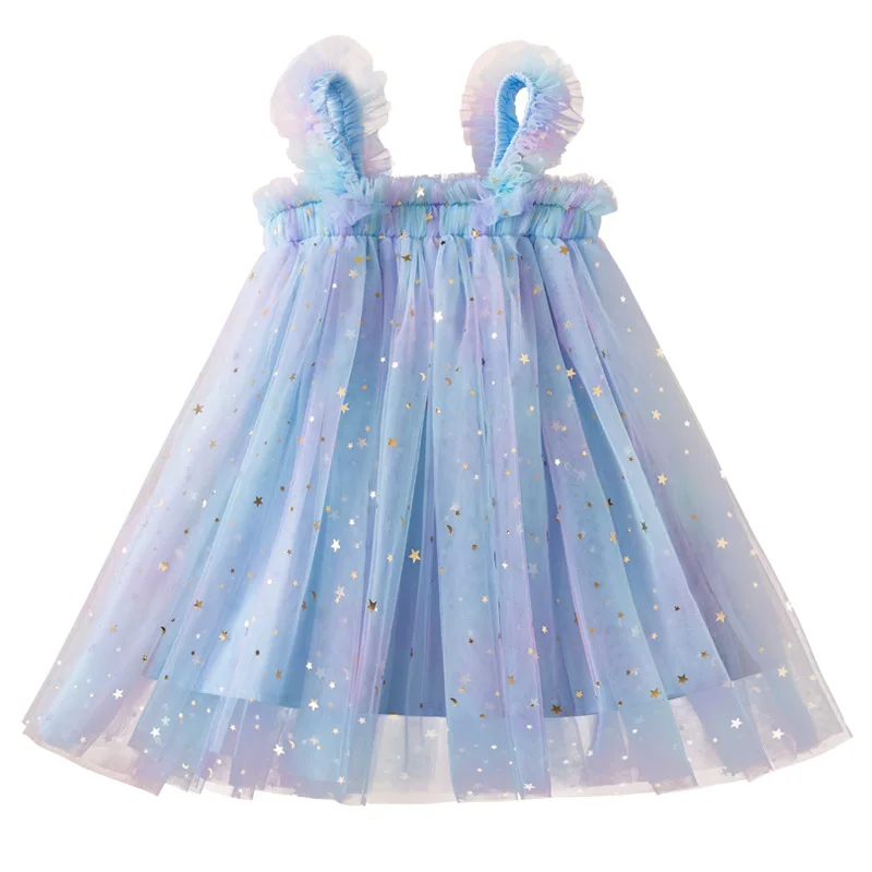 Flower Girl Dresses Summer New Girls' Strap Mesh Rainbow Sequin Princess Wedding Party reggiseno per bambini a-line lunghezza al ginocchio