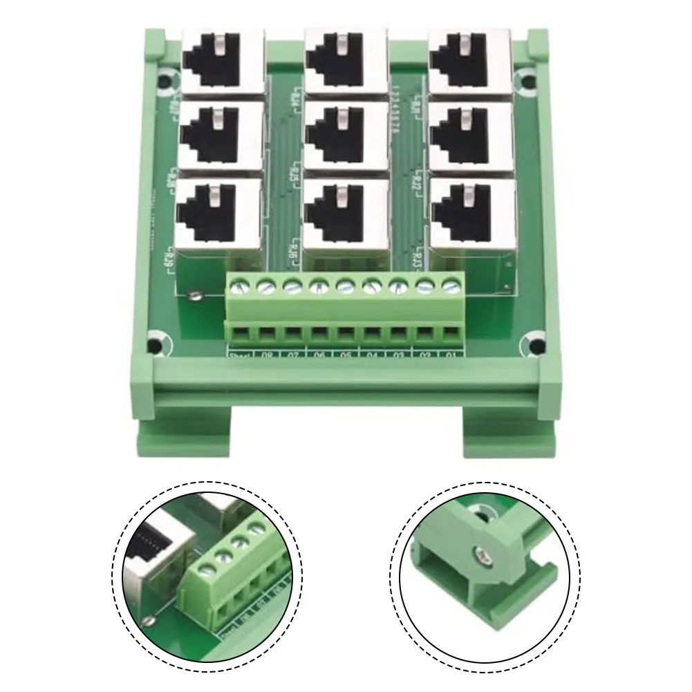 

Ethernet Terminal Block Adapter for RJ45 with 9 Ports and Screw Terminals Designed for Easy For DIN Rail Mounting and Wiring