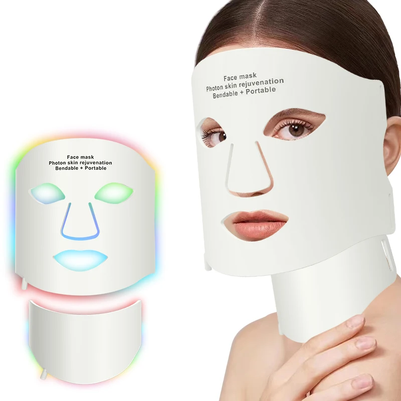 Face Neck Silicone LED Mask 7 Colors LED Light Photon Red Light Therapy Skin Care Anti-aging Skin Rejuvenation 3D Facial Mask