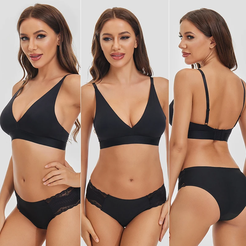 FINETOO Seamless Bra Lingerie Deep V Sexy Women Push Up Bralette Brassiere S-XL Sports Bras Female Adjustable Strap Underwear