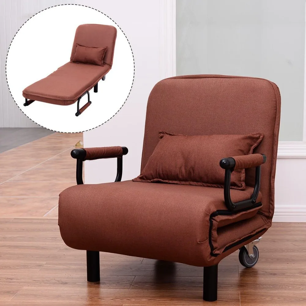 

26.5" Convertible Sofa Bed Coffee Folding Arm Chair Sleeper Leisure Recliner Lounge Couch for Home Comfort