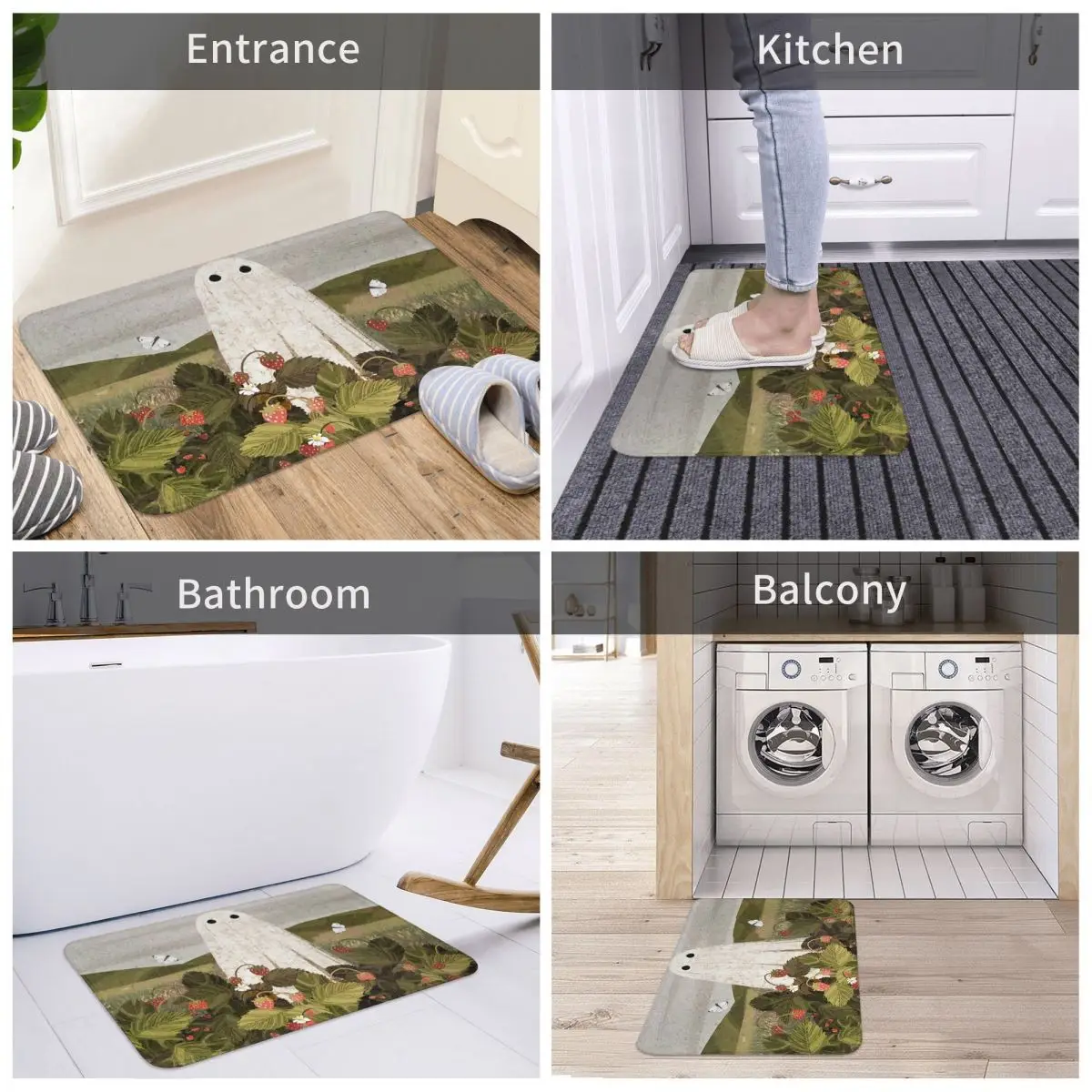 Ghost Bathroom Mat Strawberry Doormat Kitchen Carpet Entrance Door Rug Home Decoration