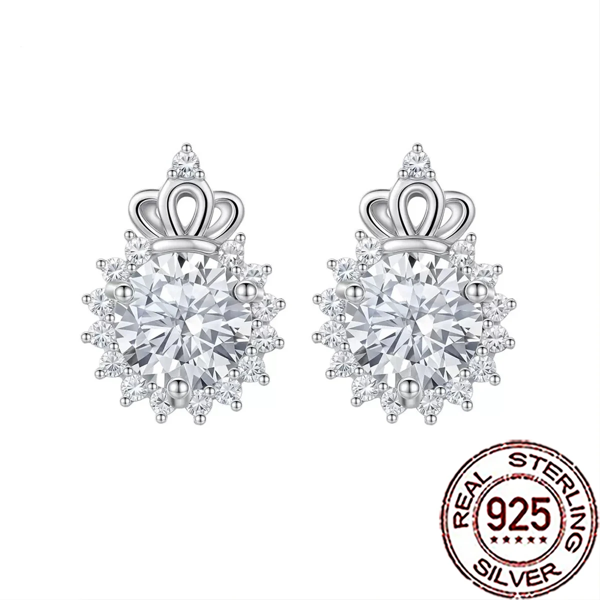 

QooLady, роскошные серьги-гвоздики из стерлингового серебра 925 пробы с кубическим цирконием, большая корона, цветочный дизайн, серьги-гвоздики для женщин, свадебные и помолвочные украшения SE156