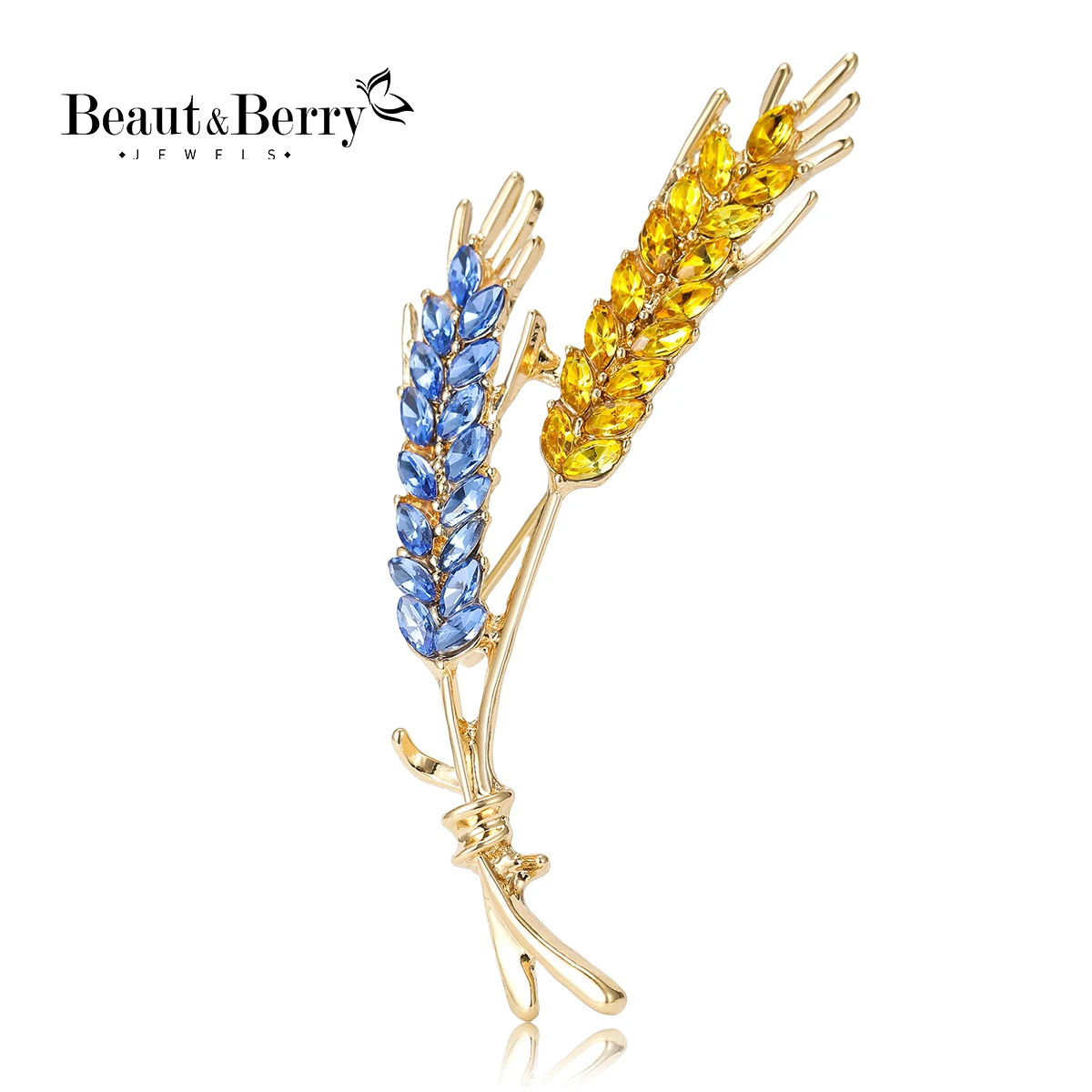 Beaut&Berry Trendy Ear of Wheat Brooches for Women Rhinestone Blue and Yellow Plant Pins 5-Color Unisex Casual Accessories Gifts