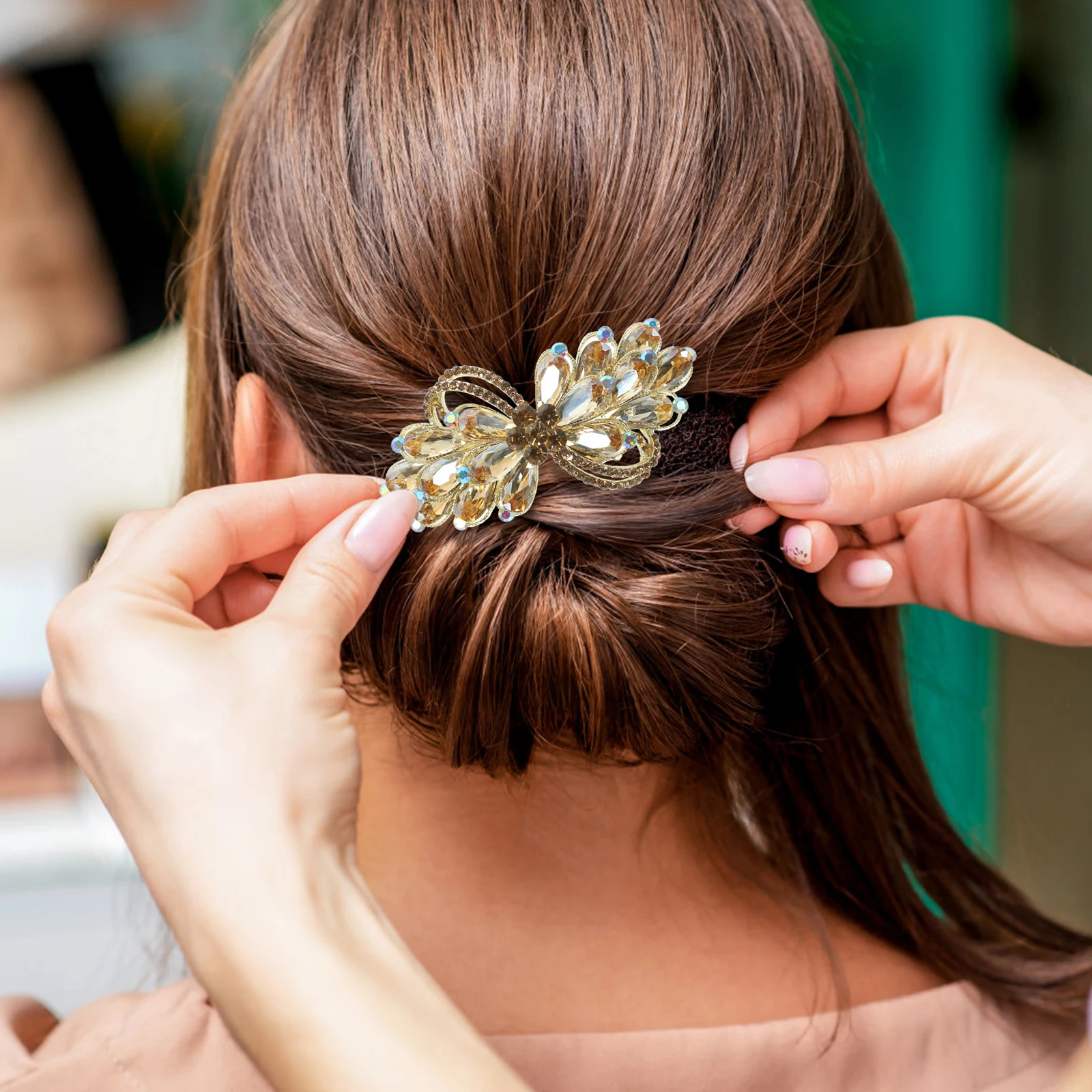 

Rhinestone Clips for Women Alloy Spring Barrettes Bridal Accessories Thick Hair Styling Aesthetic Hairpin Headgear Metal Hair