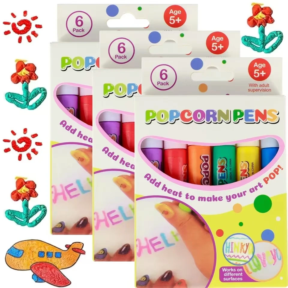 Ensemble de stylos à dessin de pop-corn, stylos à bulles gonflés bricolage, peinture de document créatif, stylos gonflés 3D, marqueurs à bulles de pop-corn, 10.5cm, 18 pièces