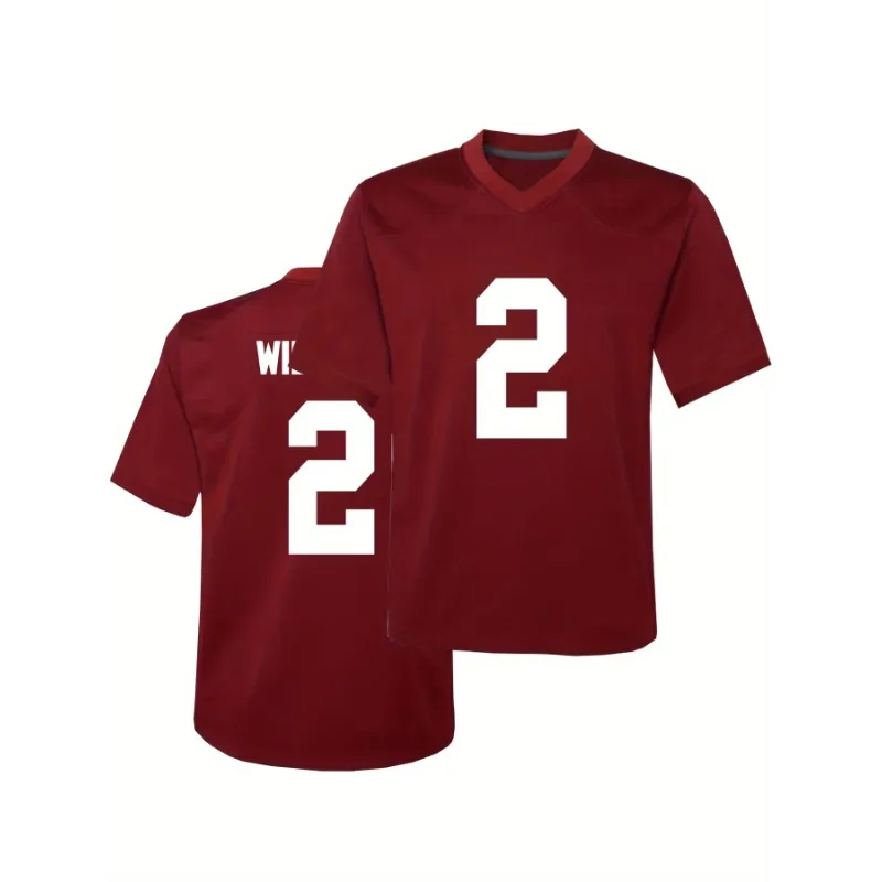 Men's #2 Alabama Retro Dark Red Embroidered V-Neck Football Jersey - Breathable, Loose Fit Sports Tee for Training & Competition