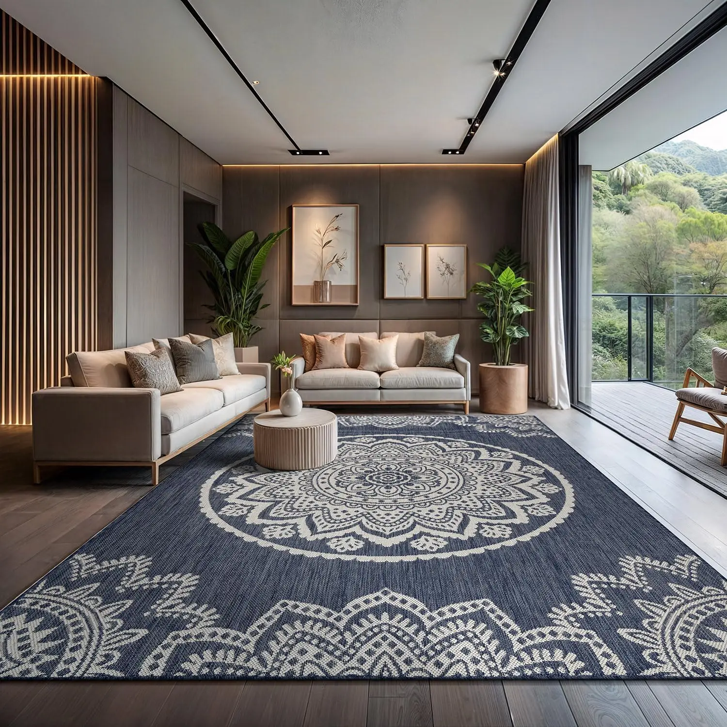 

Outdoor Rug 10x14 Modern Area Rugs for Large Indoor and Outdoor Patios and Porches - Waterproof Washable Non-Shedding Easy-to
