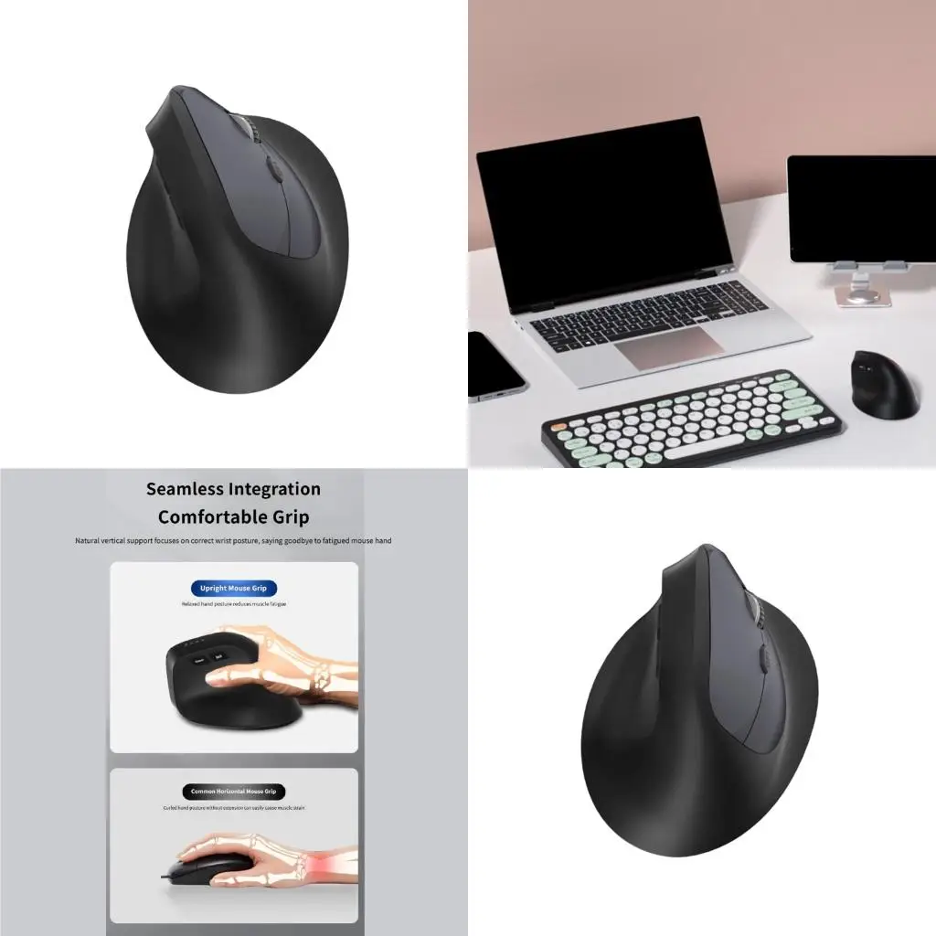  Vertical Shaped Wireless Mouse With Double Connectivities And Noise Reductions For Day Productivity