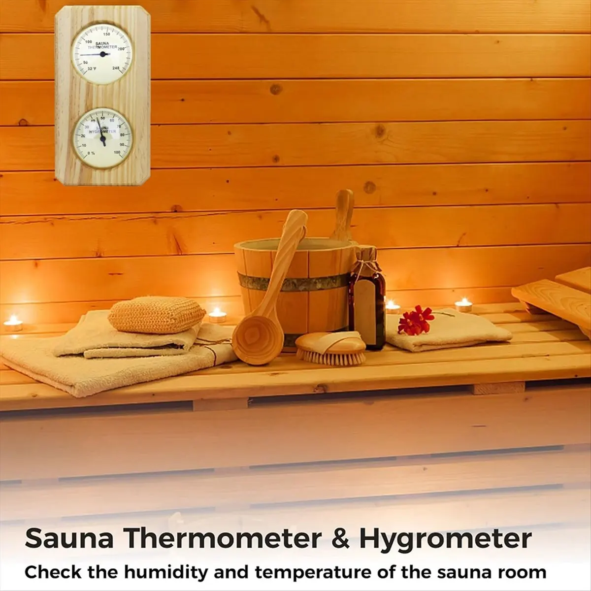 A24I Sauna Thermometer Fahrenheit Hygrometer Gauge 2In1 Indoor Home Sauna Thermostat,Sauna for Traditional Sauna,