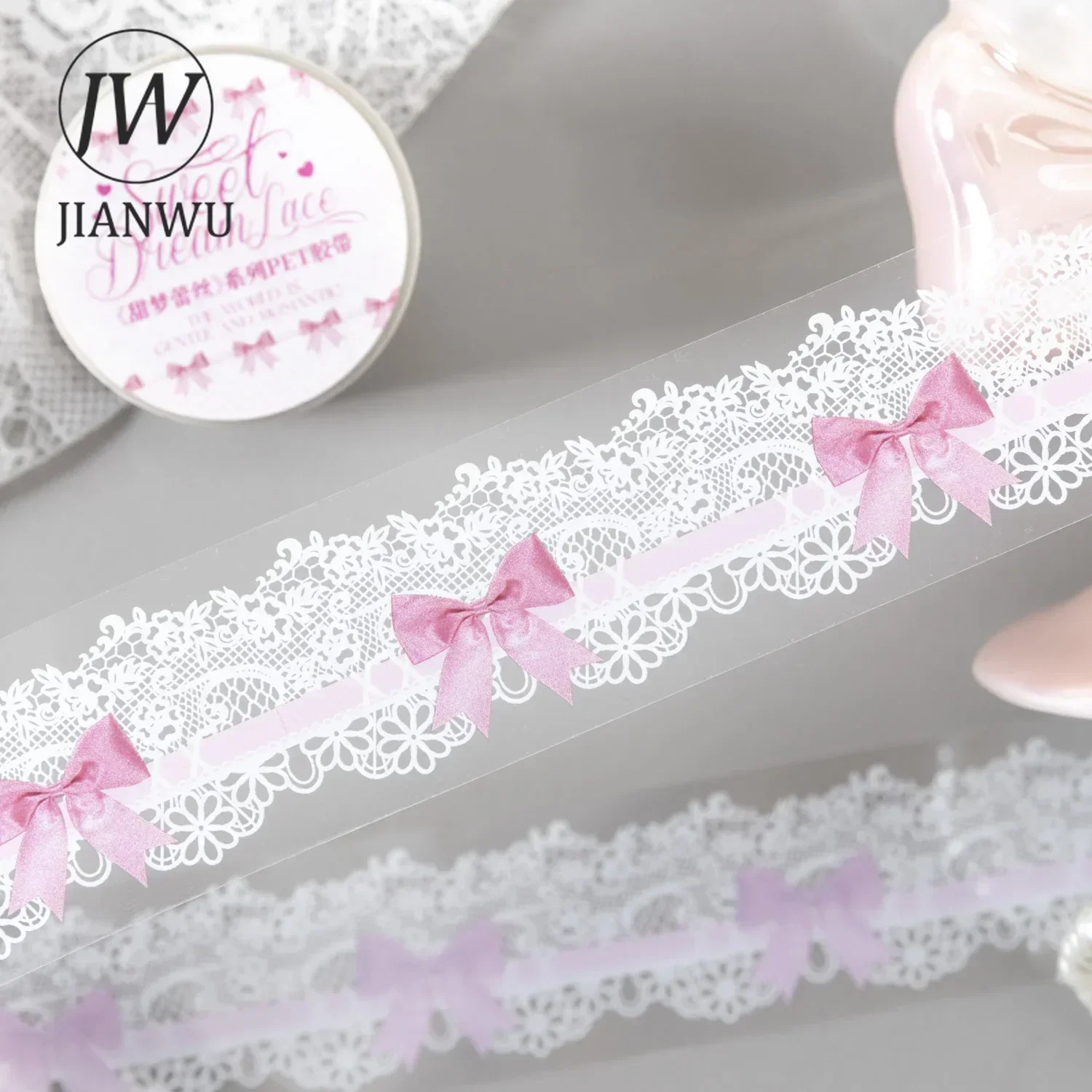 JIANWU 30mm*200cm Sweet Dream Lace Series Vintage Bow Tie Landscaping Material Collage PET Tape Creative DIY Journal Stationery