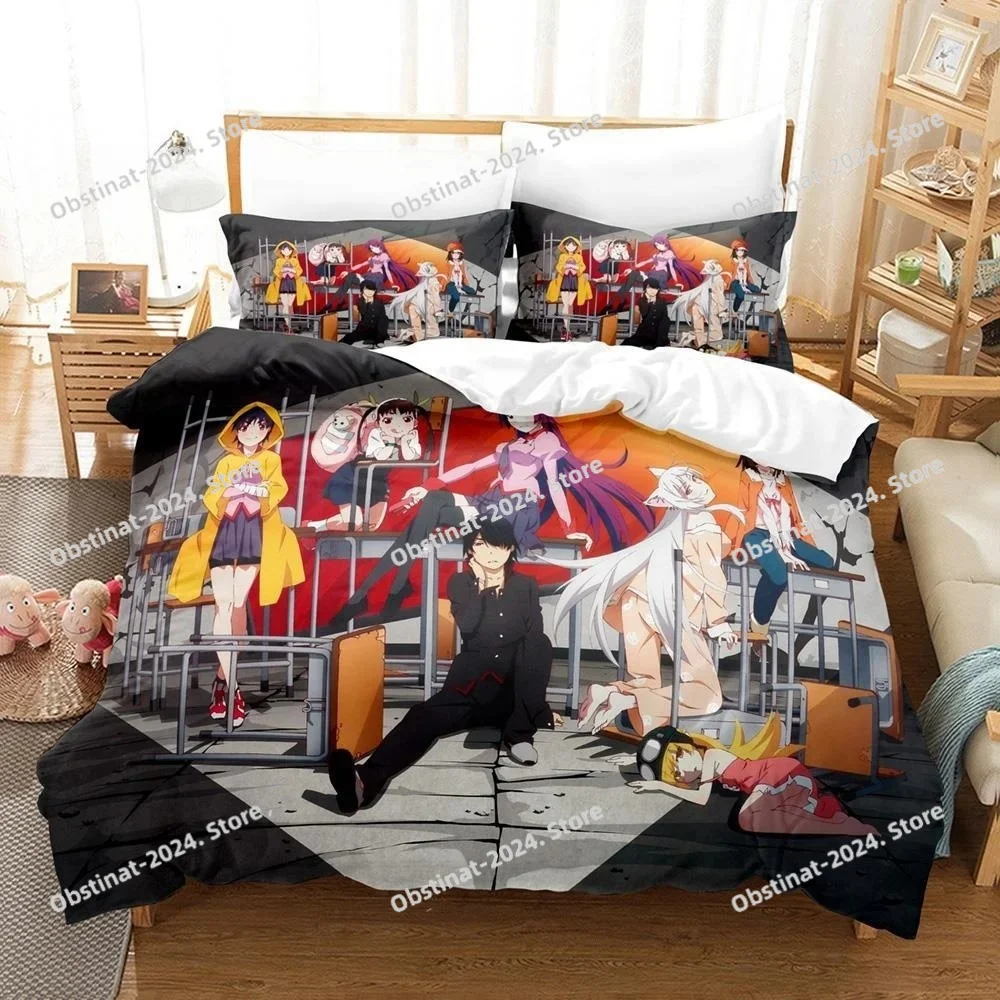 

Fashion 3D Print Anime Monogatari Series Bedding Set Printed Duvet Cover Sheet Pillowcase Soft Quilt Cover Full Queen King Size