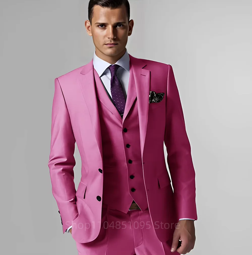 Trajes de hombre Chaqueta formal con solapa de muesca para celebridades Trajes de 3 piezas Blazer de dos botones Chaleco Pantalones Ropa de hombre de alta gama