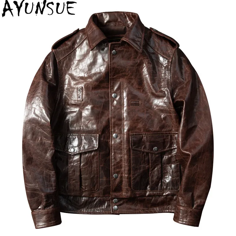 

AYUNSUE Genuine Goatskin Leather Jacket Men Short Slim Fit Real Leather Coat Casual Daily Outerwear Fashion Jacket Autumn Winter