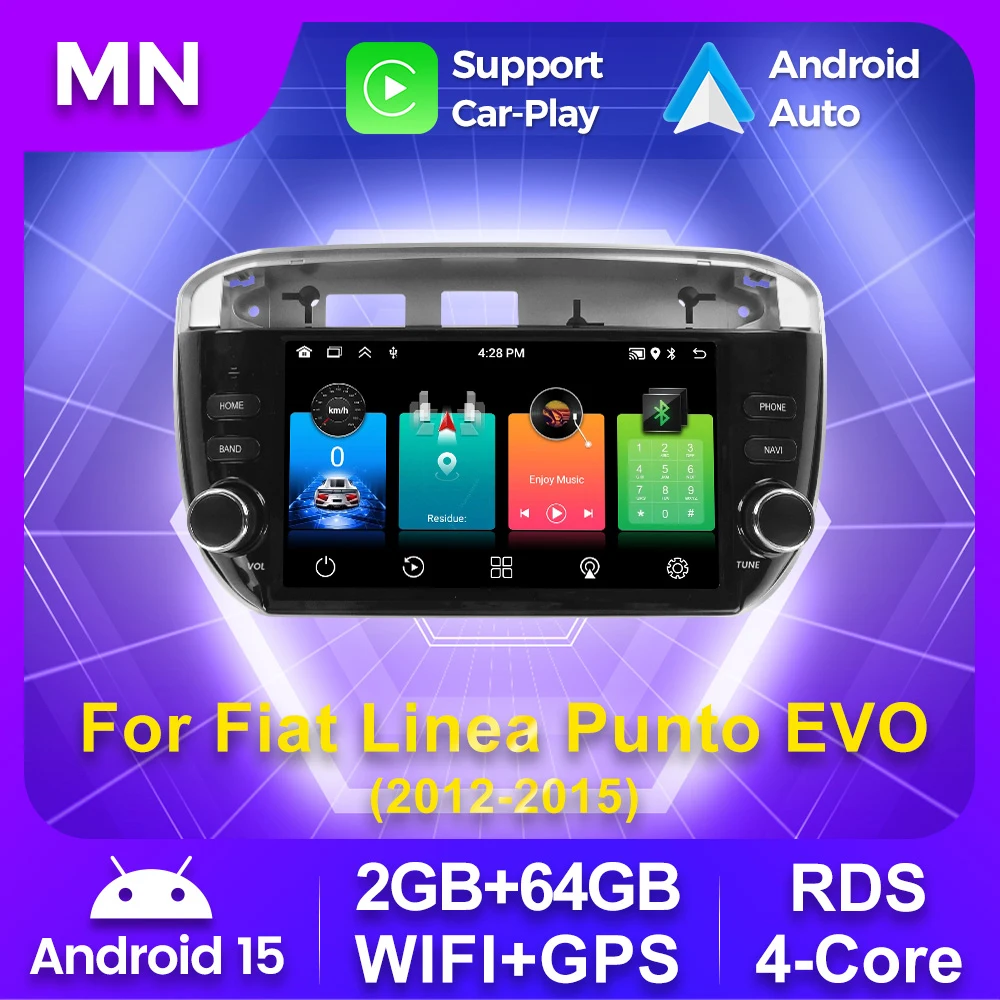 2 Din Android Video Player für Fiat Linea Punto EVO 2012-2015 Carplay Autoradio Autoradio GPS Navigation Multimedia Stereo Audio