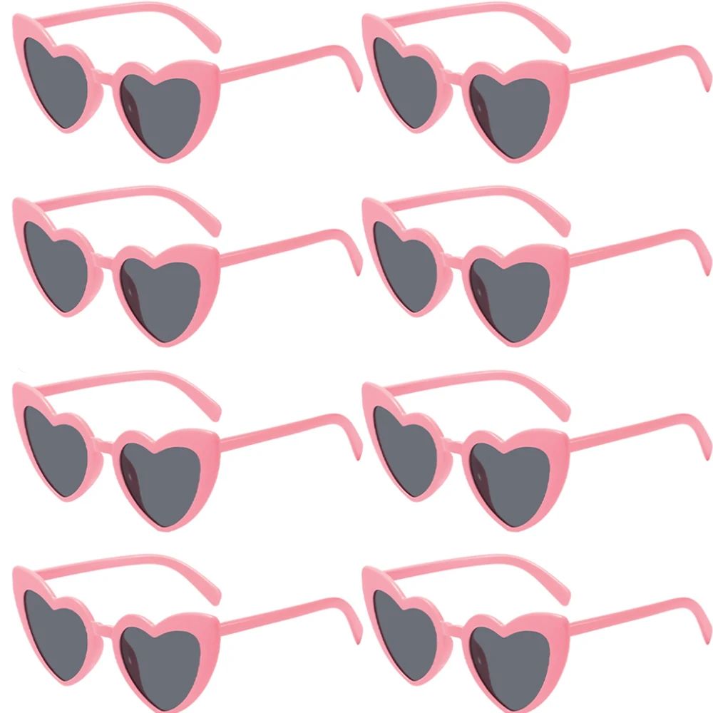 8 Pairs Hearted Shaped Pink Red Sunglasses Vintage Cat Eye Photo Glasses for Wedding Bridal shower Decoration Bachelorette Decor