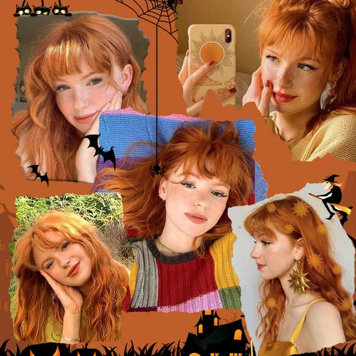 Imagen 2 del producto HENRY MARGU Peluca sintética roja, jengibre, cobre, amarillo, para mujer, pelucas onduladas largas y rizadas con flequillo, pelo resistente al calor para fiesta de Cosplay