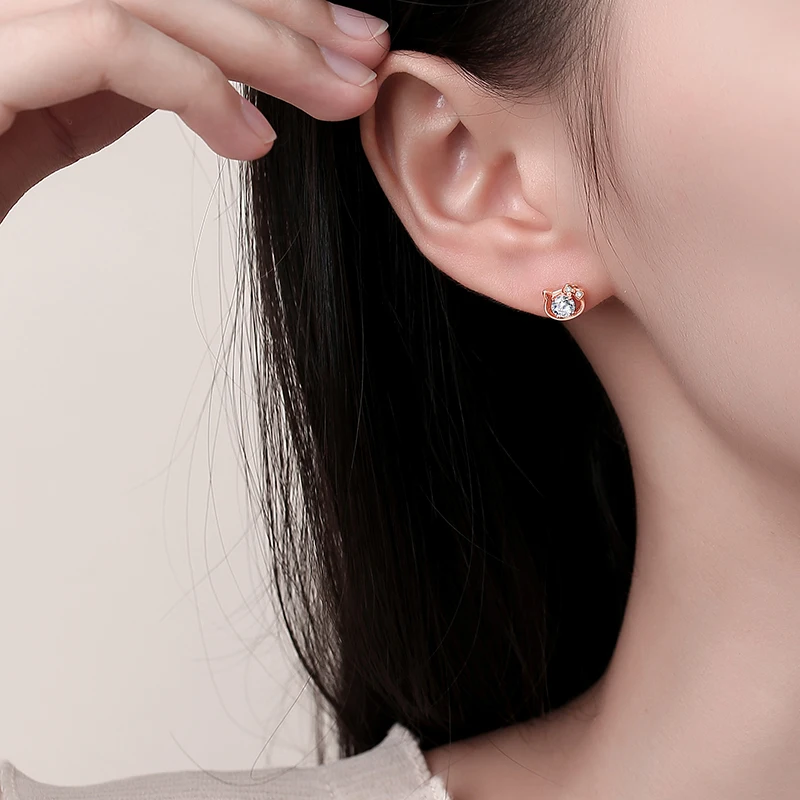 Bow Kitty Earrings Zircons 925 Sterling Silver Japanese Style TikTok Classic Cute Cat Fine Jewelry Sweet Party Gift For Girls