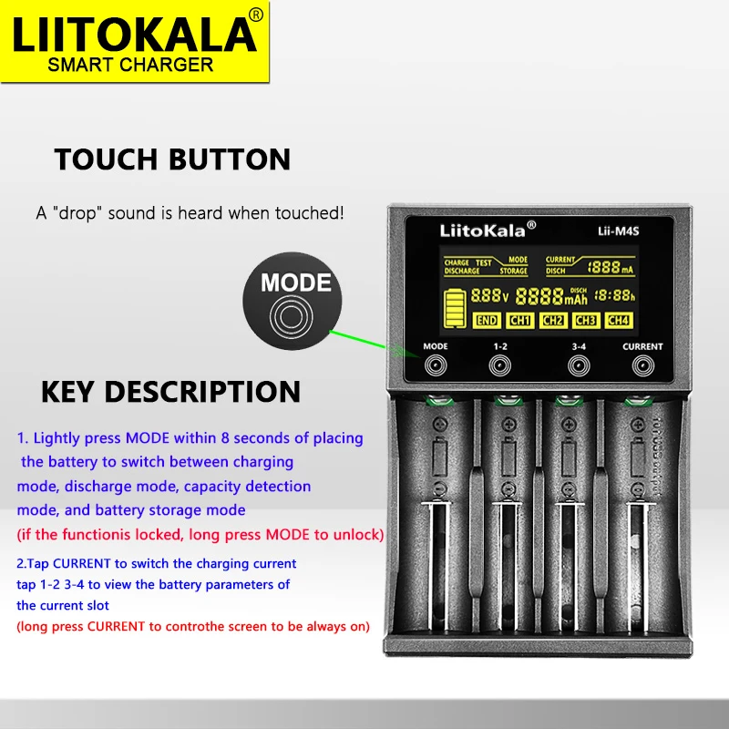LiitoKala Lii-M4S +U1 18650 Smart Charger LCD Display for 26650 21700 32650 18500 20700 21700 16340 CR123A AA AAA battery image 4