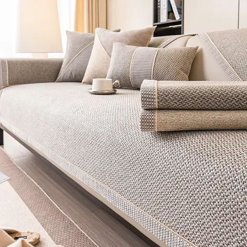 Soffdyna i vävd bomull och linne för alla årstider, universellt halkfritt sofföverdrag, nytt 2024 ryggstödsöverdrag, tyghandduk 10 best sales sofföverdrag - №5