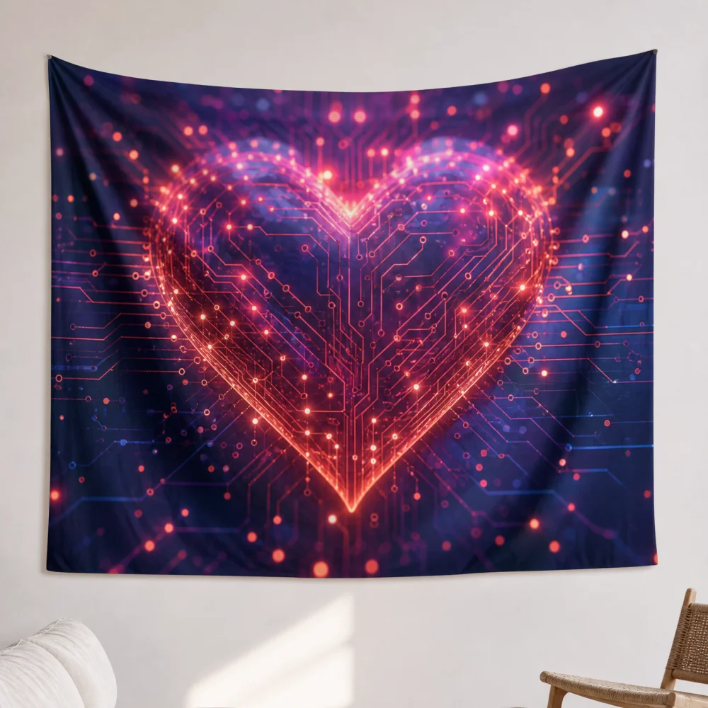 Cyber Circuit Luminous Love Printed Tapestry 150X100CM Suitable for Personalized Trendy Wall Background Fabric in Esports Rooms