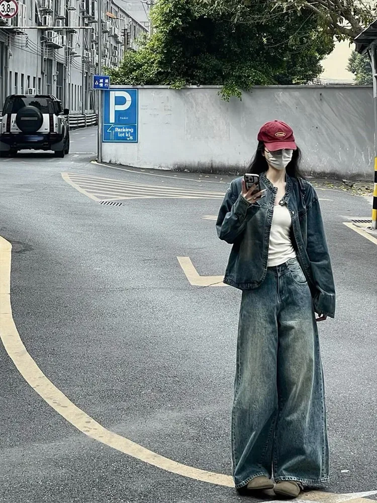 

Джинсовый тюнер с воротником-стойкой в стиле ретро, женский весенне-осенний повседневный универсальный джинсовый тюнер небольшого размера, свободный крой для поездок на работу