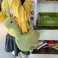 Fashion Zipper Long Neck Dinosaur Bag Plush Large Capacity Cartoon Crossbody Bag Solid Color Shoulder Bags Streetwear