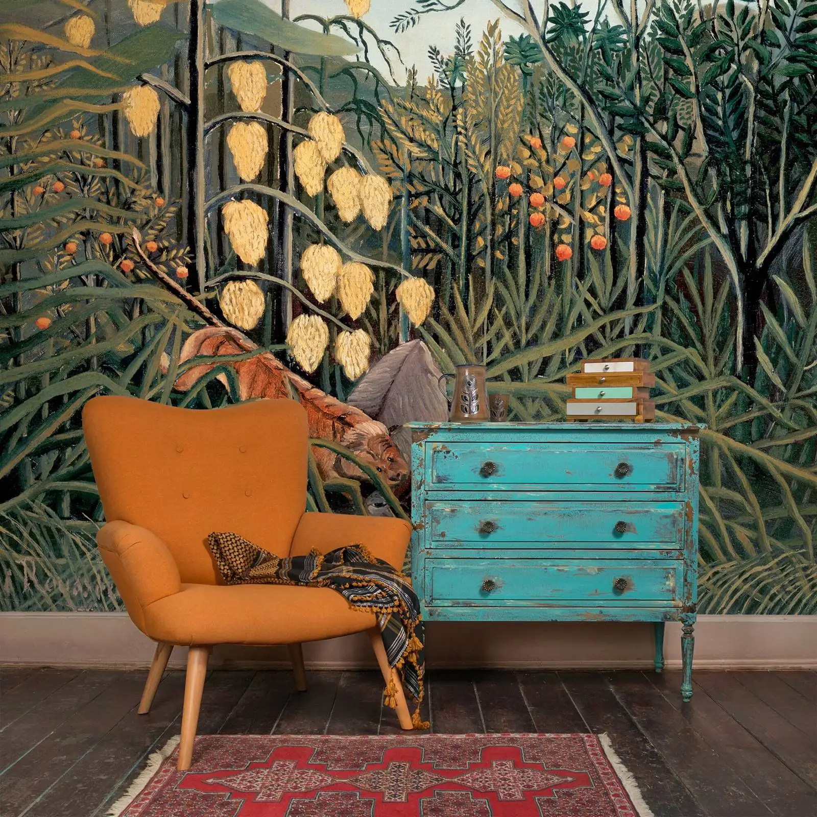 

Настенная роспись с тропическим лесом, традиционные обои без наклеенных джунглей для декора комнаты/дома, винтажные деревья и декор стен с животными