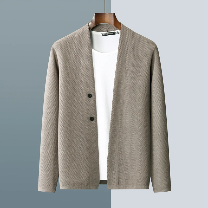 Autumn/Winter New 100% Pure Wool Cardigan Men's Business Casual Jacket Tops Youth Versatile Sweater Loose Cashmere Coat