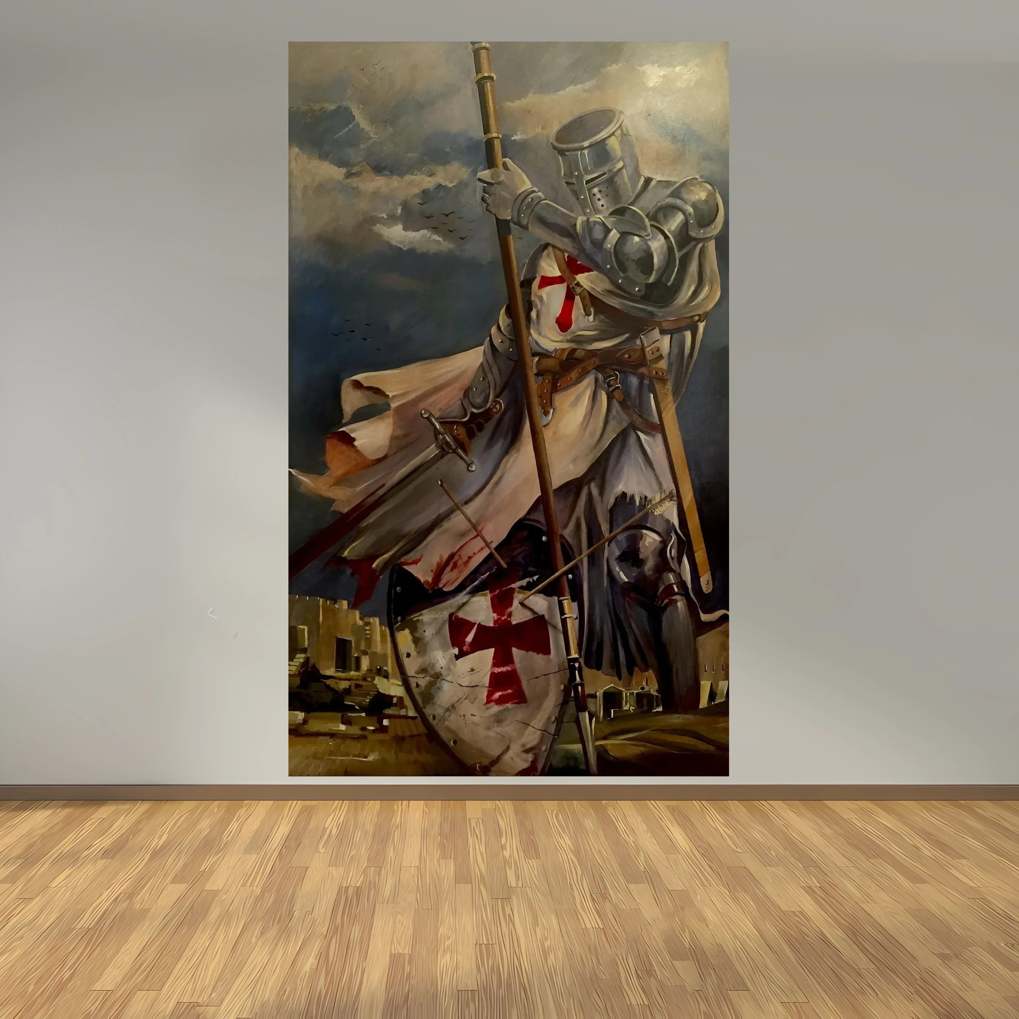مجموعة نسيج Dark Fantasy Warrior - تصميمات الفارس الملحمي، مثالية لديكور غرفة الألعاب، عمل فني كبير للتعليق على الحائط