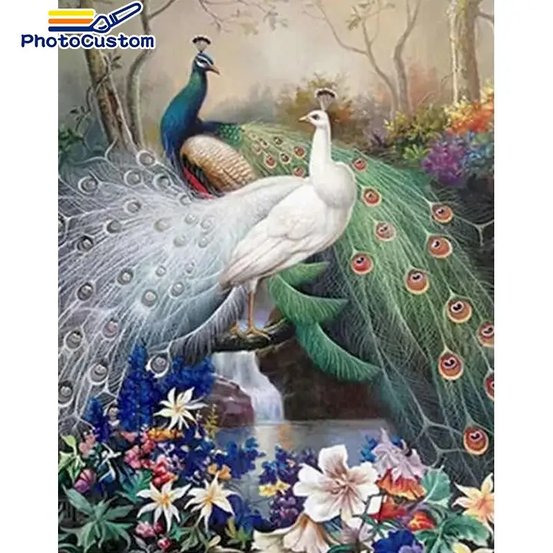 PhotoCustom Pictures By Number Peacock Kits Home Decor Painting By Number Animals Drawing On Canvas HandPainted Gift 50x65