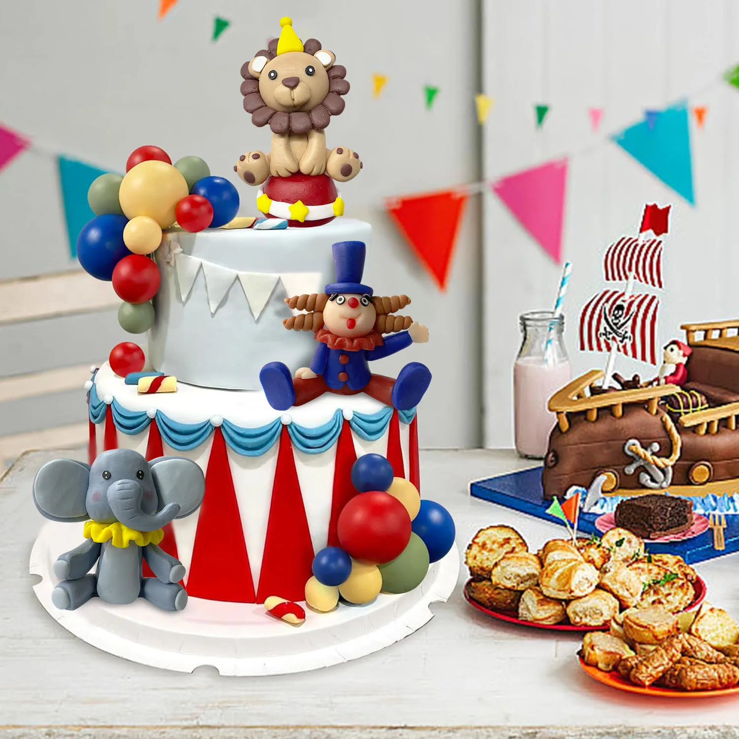 19 PCS Circus Cake Decoration Circus Birthday Cake Decorations Balls Cake Picks for Birthday Party  child gifts