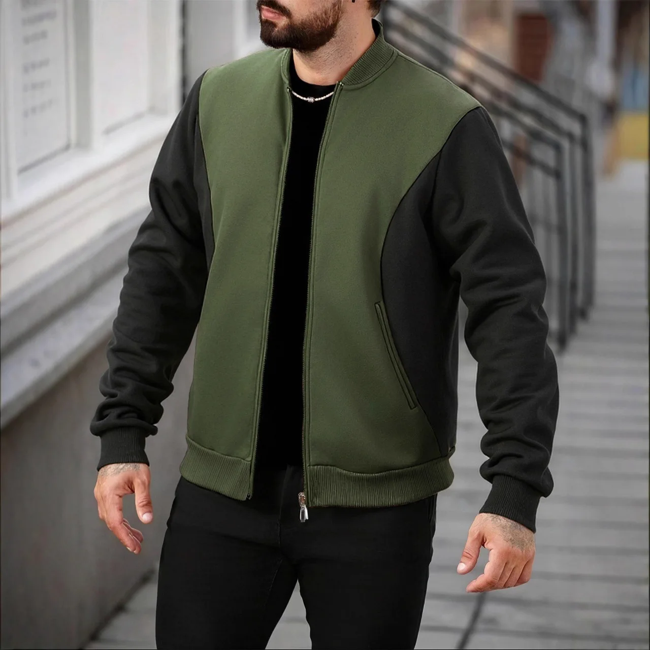 Patchwork Jacket Men's Casual Coatt Hoodless Sweatshirt Zipper Cardigan Men's Sportswear Patchwork Sweatshirt Streetwear